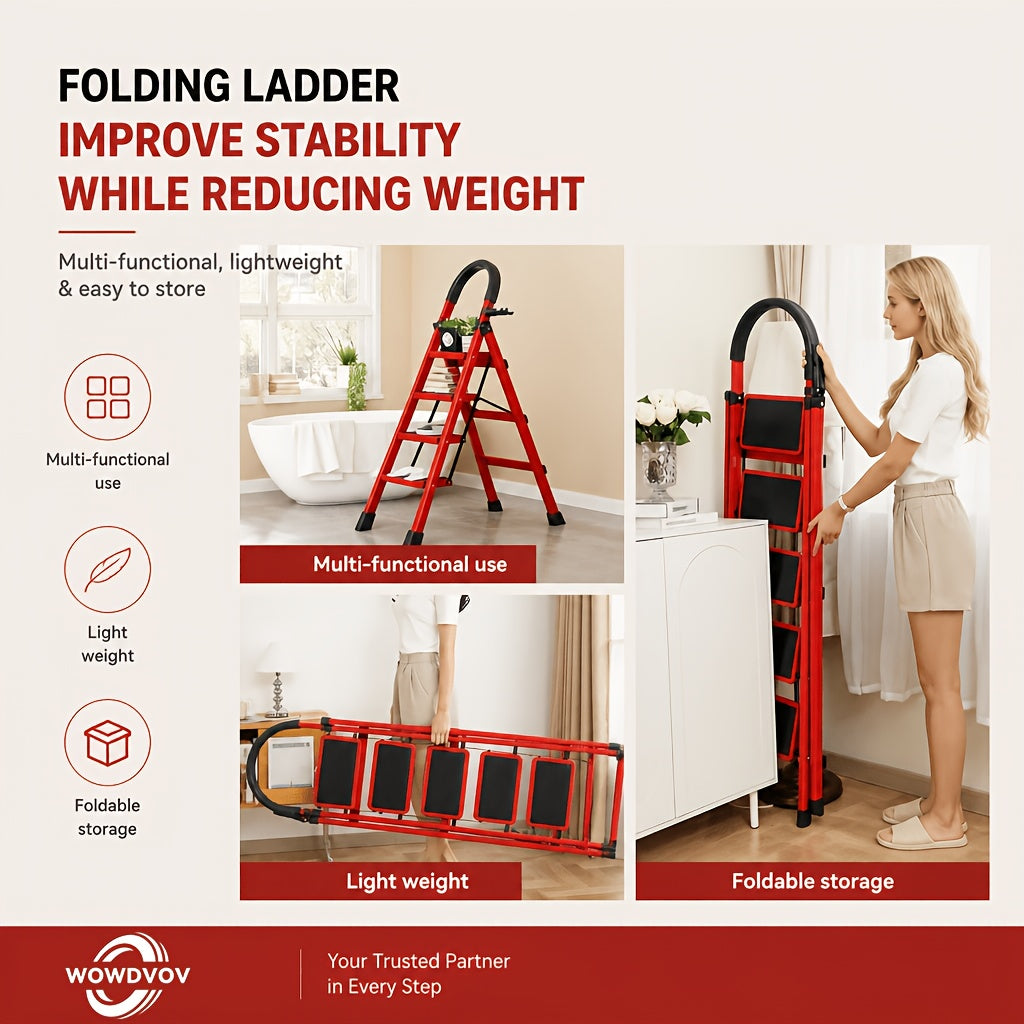 Heavy-Duty Folding Step Ladder 2 3 4 5 Step 500 Lbs Capacity Non-Slip Lightweight Portable Plastic Stepladder for Home and Industrial Use