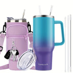 40oz Insulated Tumbler with Handle, Straw & Carrier Bag – Stainless Steel Double Wall, Cold 34 Hours, Travel Mug for Gym, Hiking, Office & Outdoor