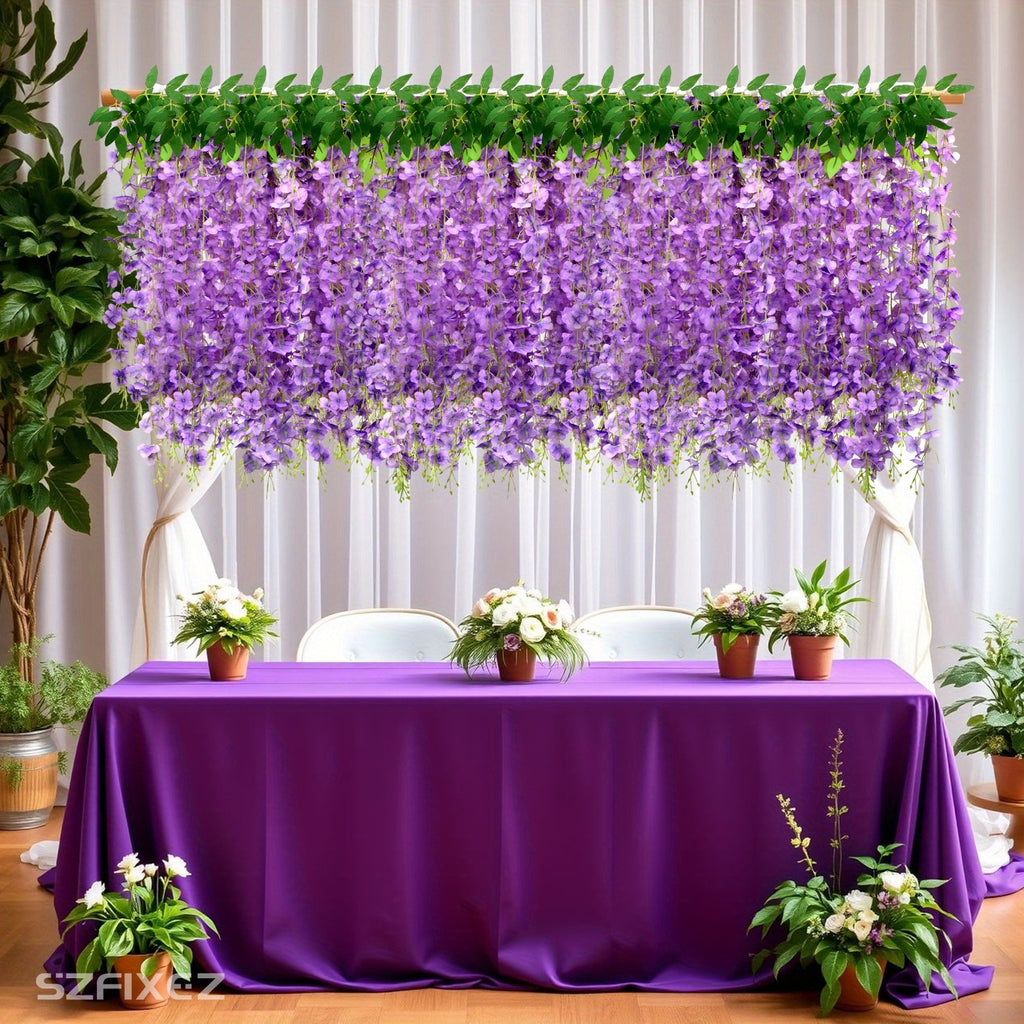 Artificial Wisteria Vine Garland 24 Pack 90 Feet Fake Hanging Flower String Purple Silk Floral Decor for Wedding Backdrop Party Ceiling Home Living Room Bedroom Outdoor Garden Boho Decor Bulk