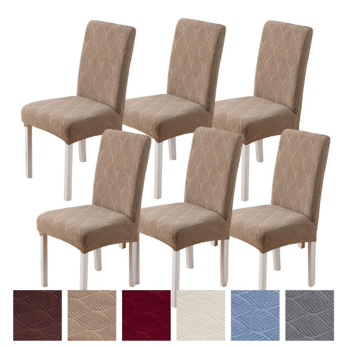 Dining Chair Covers Set of 6 Small Leaf Pattern Thickened Polyester-Spandex Elastic Slipcovers – Machine Washable, Pet Friendly, 6 Colors, One-Piece Design for Home & Restaurant