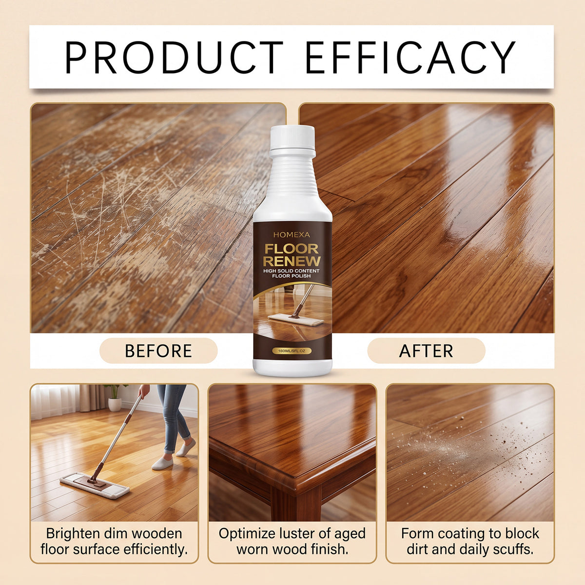 Floor Polishing Cleaner 5oz, Quick Brightening Deep Clean & Stain Removal for Wood, Tile & Marble Floors, Best Alternative to Floor Waxing for a Lasting Shine Without the Effort