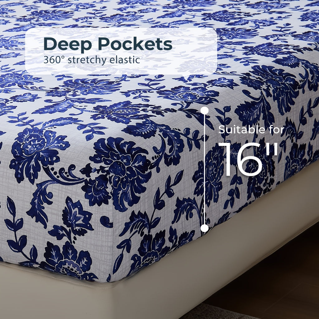 Floral Sheet Set – 4-Piece Soft Fitted & Flat Sheets with Pillowcases, Wrinkle-Resistant Bedding