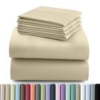 Hannah Bedding Sheet Set 6pcs Brushed Polyester 16" Deep Pocket – Embroidered Pillowcases Hotel Luxury Soft Bed Sheets for Twin Full Queen King Cal King, 24 Colors