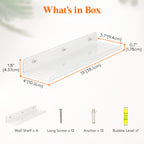 Floating Wall Shelf 15 Inch Transparent Acrylic – Clear Wall-Mounted Display Shelf for Books, Vinyl Records, Photos & Decor | Space-Saving Storage Organizer for Bedroom, Living Room, Bathroom & Kitchen