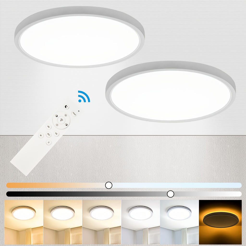 LED Flush Mount Ceiling Light 12 Inch 5CCT Dimmable – 22W 2400LM Modern Round Flat Panel Light for Bedroom, Living Room & Dining Room, 2/4/6 Pack