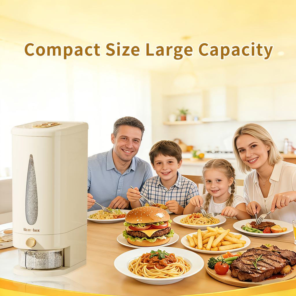 Large Capacity Rice Dispenser & Sealed Storage Box – Press-Type Measuring Cup, Moisture-Proof & Insect-Proof, for Rice, Flour, Coffee Beans, Legumes & Pet Food – 11LB & 22LB Options