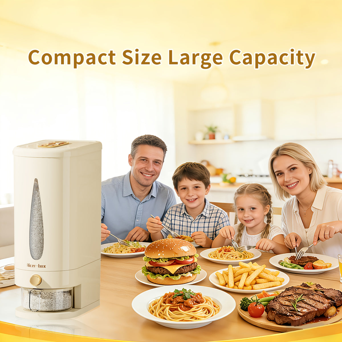 Large Capacity Rice Dispenser & Sealed Storage Box – Press-Type Measuring Cup, Moisture-Proof & Insect-Proof, for Rice, Flour, Coffee Beans, Legumes & Pet Food – 11LB & 22LB Options
