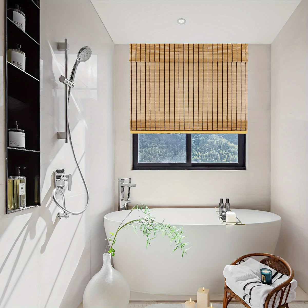 Bamboo Roman Shade – Light Filtering, Adjustable Lift System, Easy Install | Living Room & Home Decor | 13 Sizes | Nuvia Haven