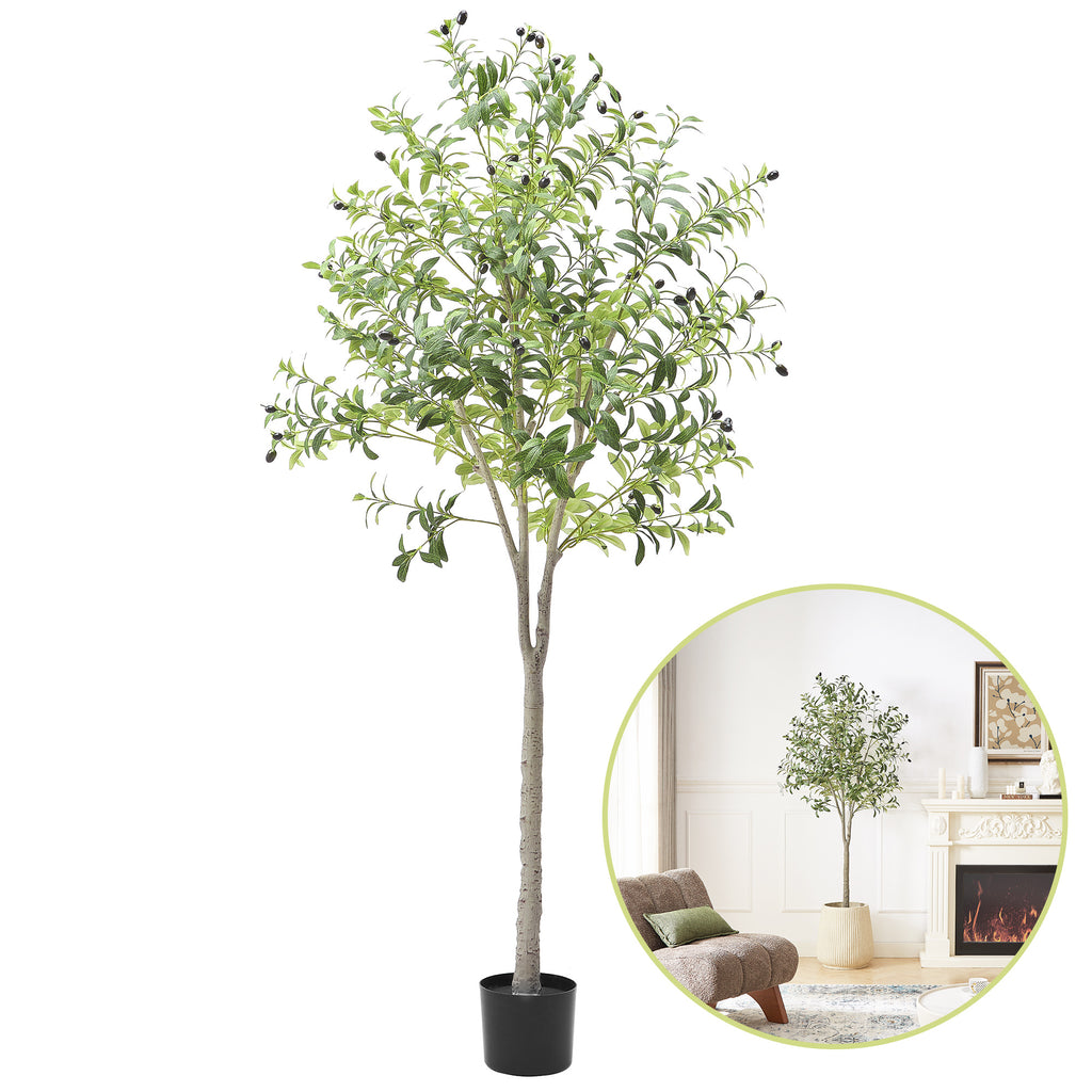 Tall Artificial Olive Tree 5/6/7FT Thick Trunk Indoor Faux Olive Plant with Lush Leaves & Berries for Living Room, Kitchen & Home Decor, Spring Summer Decoration