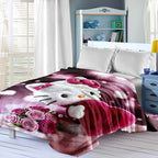 Pink Romantic Cartoon Anime Flannel Throw Blanket – Ultra-Soft Fully Printed Plush Blanket for Sofa, Bed & Travel | Valentine’s Day, Christmas & Holiday Gift | 40×50 / 50×60 / 60×80in
