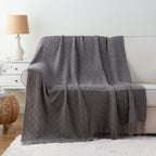 Tassel Throw Blanket Soft Warm Decorative for Couch Bed Sofa Autumn Winter Home Decor 50x60 Inch Ivory Khaki Dark Gray Navy Sage Rust Red