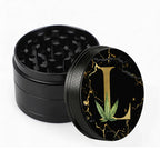 Manual Spice & Herb Grinder with Pollen Catcher - Personalized A-Z Initial Letter Metal Crusher, Portable 2 Inch Golden Marble Alphabet Design, Gift for Smokers & Herb Lovers (Black)