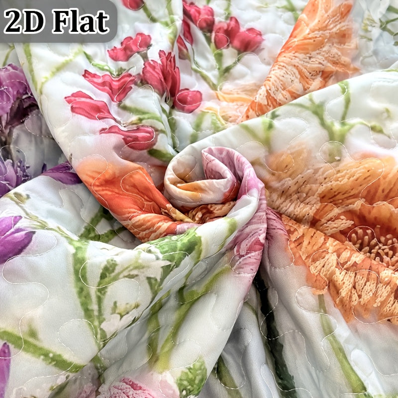 Floral Quilt Set 2 or 3 Piece – Colorful Flowers & Plants Quilted Bedspread with Pillowcases, Soft Breathable Hypoallergenic Machine Washable Bed Cover Twin Queen King