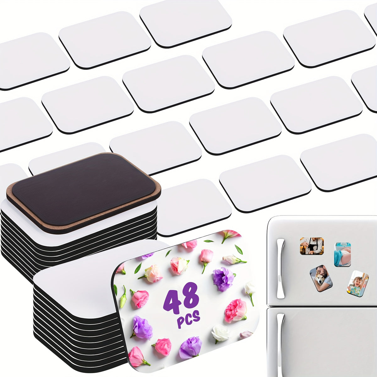 96-Pc Sublimation Blank Fridge Magnets – Thick Refrigerator Magnet Blanks for DIY Crafts, Kitchen & Office Decor, 2.8x2 Inch Square