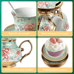20 Piece Ceramic Tea Set Floral Design – European Afternoon Tea Service with Teapot, Cups, Saucers & Metal Stand – Blooming Style, Gift for Tea Lovers