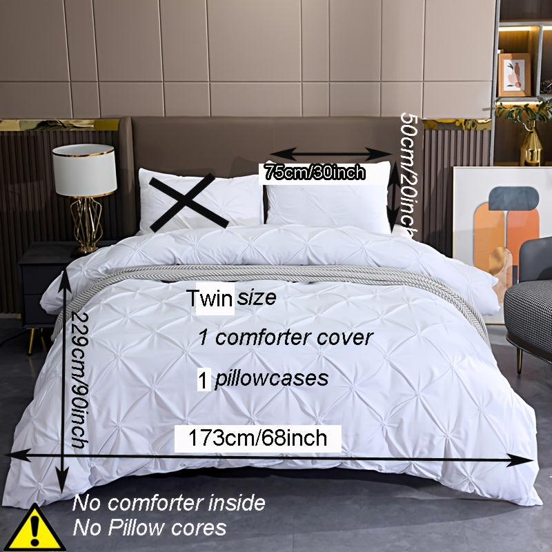 Wedding Duvet Cover Set with Embroidery Pleated Detail – 2 & 3 Piece White Luxury Bedding Set, Twin Full Queen King Sizes, Elegant Bridal Bedroom Décor, No Comforter No Pillow Cores Included