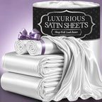 Luxury Satin Fitted Sheet Set with Pillowcases, 3000TC Silky Smooth Cooling Breathable Bed Sheets, Wrinkle-Resistant Machine Washable, Twin Full Queen King for Hot Sleepers, Adults & Kids — White Black Burgundy Gray Blue Purple