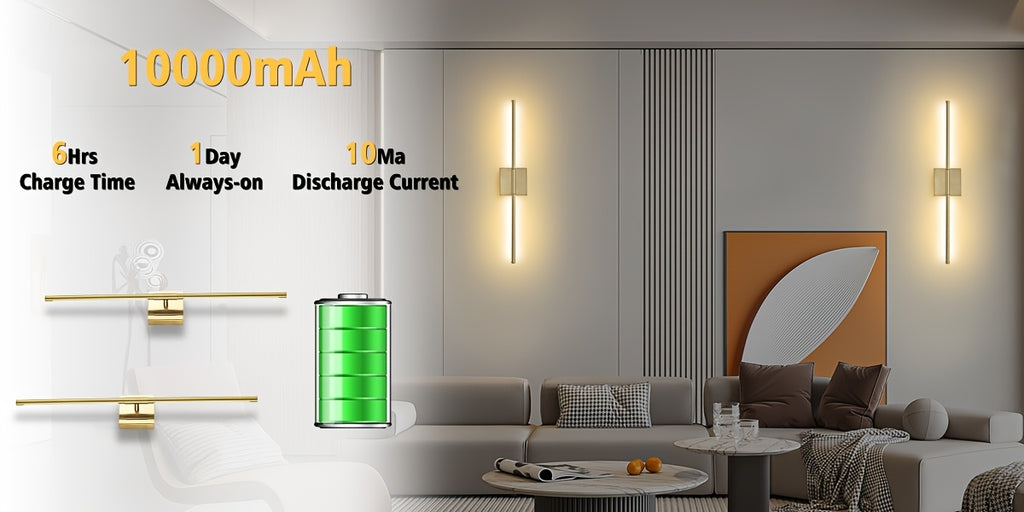 2-Pack Battery Operated Wall Sconces Wireless LED Dimmable Wall Lights with Remote & Touch Control – 350° Rotatable Cordless Wall Lamp for Bedroom, Hallway & Living Room