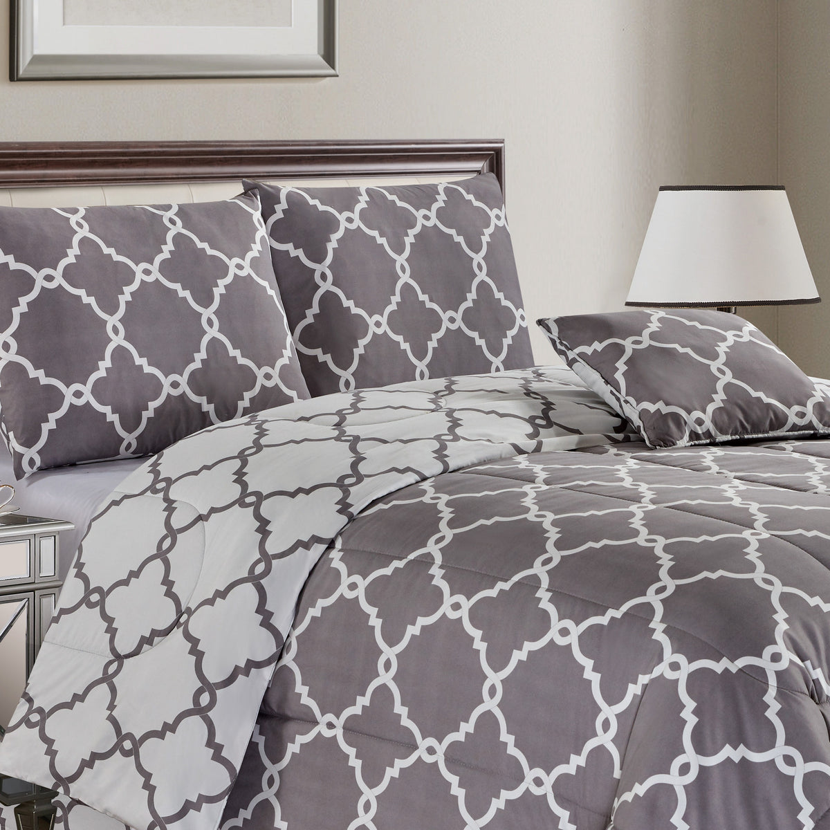 5-Piece Comforter Set – Reversible Quilted Down Alternative Bedding Set with Pillow Shams, Bed Skirt & Cushion | All Season | Twin, Queen, King