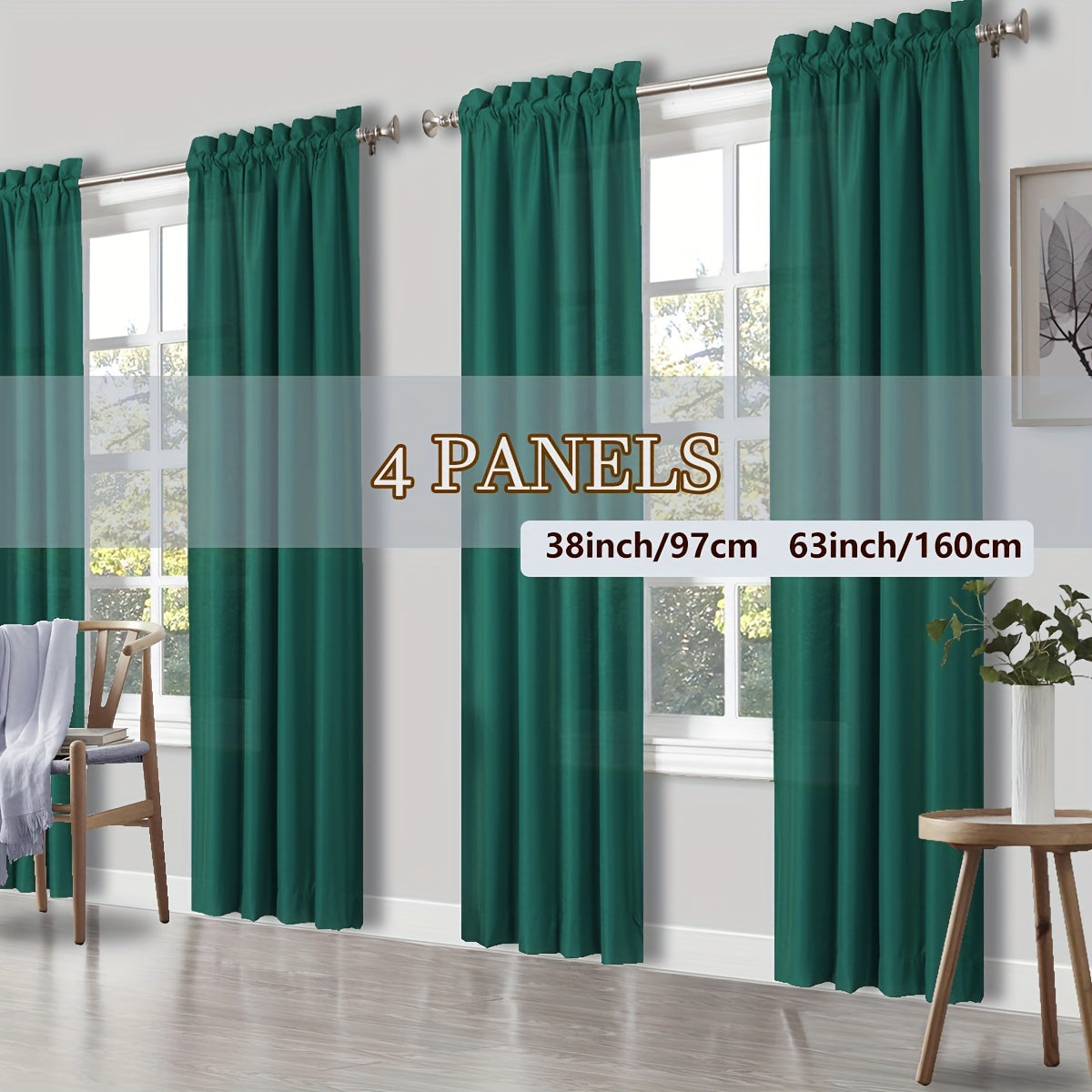 Solid Color Rod Pocket Light Filtering Curtains – 4 Panels Set for Living Room, Bedroom & Office | Multiple Sizes & 10 Colors | Simple Modern Window Panels