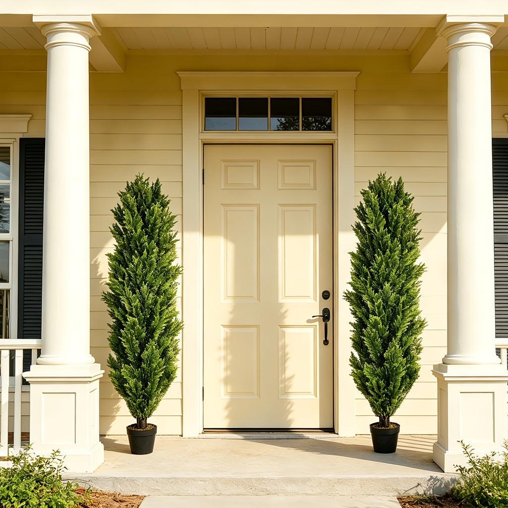 Artificial Cedar Topiary Trees 2-Pack - UV-Resistant Faux Greenery for Outdoor & Indoor, Modern Faux Topiary for Patio, Garden, Entryway & Office Decor
