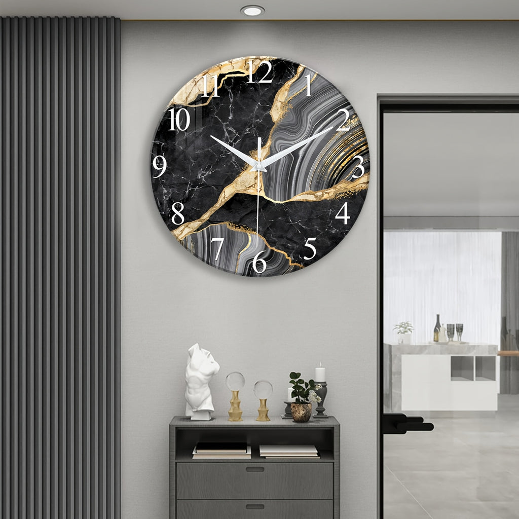 Modern Large Glass Wall Clock with Marble Texture – Silent Non-Ticking, 14, 20 & 24 Inch, AA Battery, Luxury Wall Decor for Living Room, Bedroom, Kitchen & Office, Housewarming Gift
