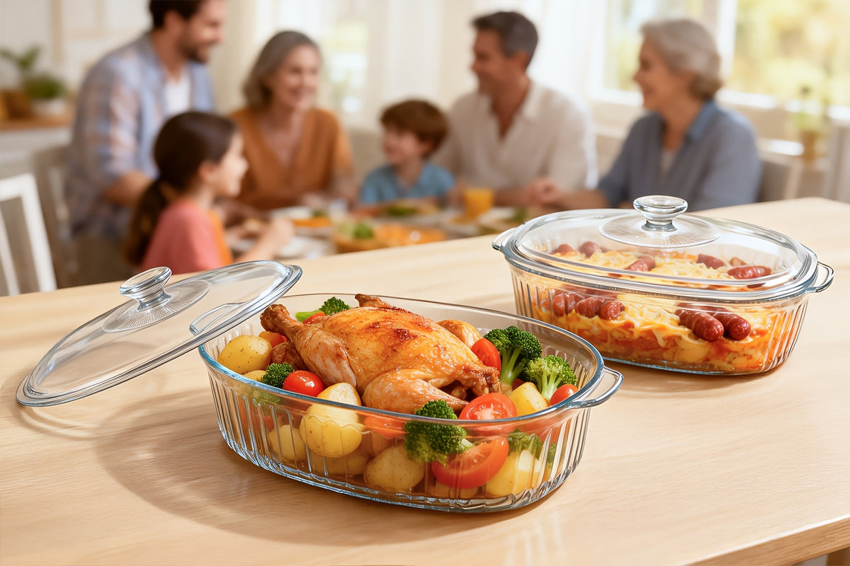 Glass Baking Dish with Lid Set - Borosilicate Casserole Dish with Glass Lid & Silicone Mat, Oven & Microwave Safe, 61oz or 95oz, for Chicken, Pasta, Desserts & Holiday Cooking