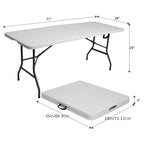 Folding Table 4 ft or 6 ft Plastic Portable with Carrying Handle and Locking Legs – Lightweight Fold-in-Half Table for Picnic, Camping, Party, Dining, Office & Outdoor Use | White