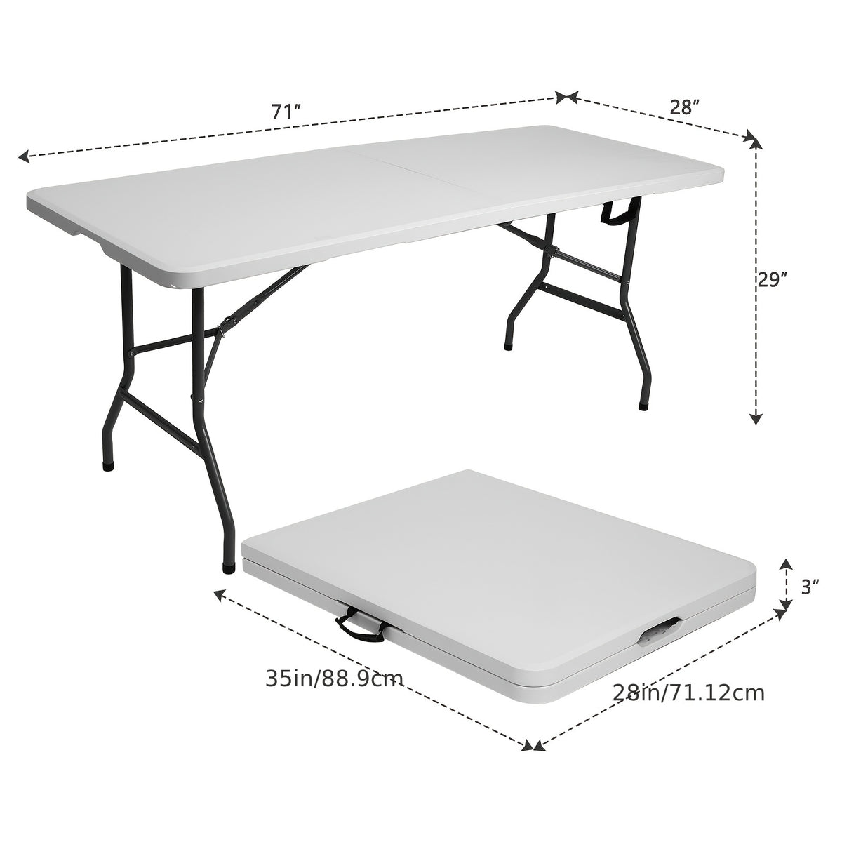 Folding Table 4 ft or 6 ft Plastic Portable with Carrying Handle and Locking Legs – Lightweight Fold-in-Half Table for Picnic, Camping, Party, Dining, Office & Outdoor Use | White