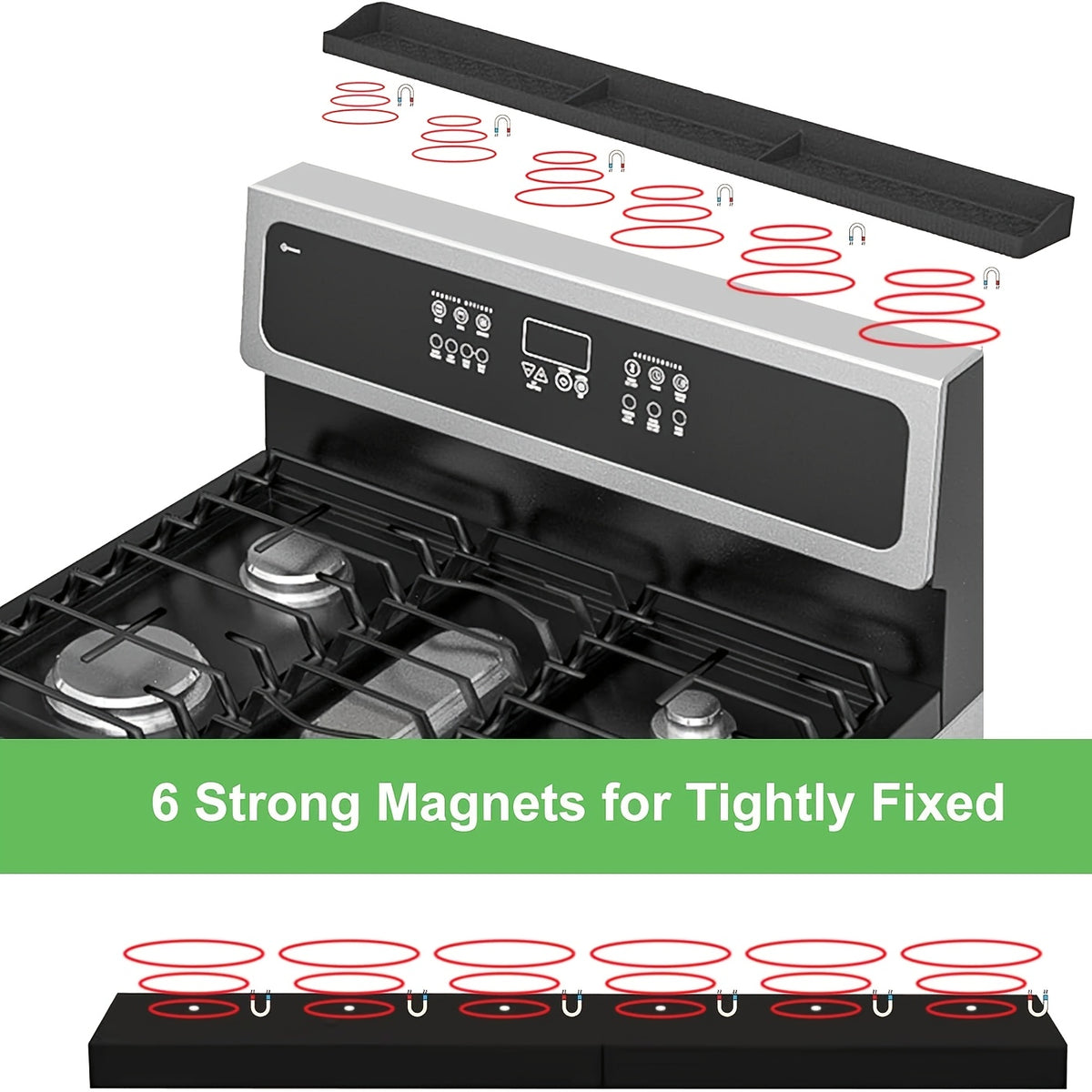 Magnetic Silicone Stove Top Spice Rack Shelf, 30 Inch Heat Resistant Flexible Kitchen Organizer – Strong Magnet, Over Oven Storage for Spice Jars, Countertop & Stove Organizer