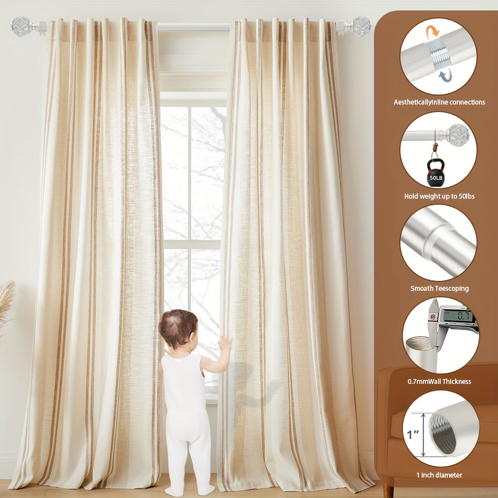 Adjustable Curtain Rod Crystal & Gold Single Decorative Rod for Windows 28 to 122 Inch – Spliced Extension Design, 8 Size Options