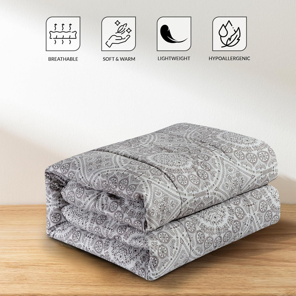5-Piece Comforter Set – Reversible Quilted Down Alternative Bedding Set with Pillow Shams, Bed Skirt & Cushion | All Season | Twin, Queen, King