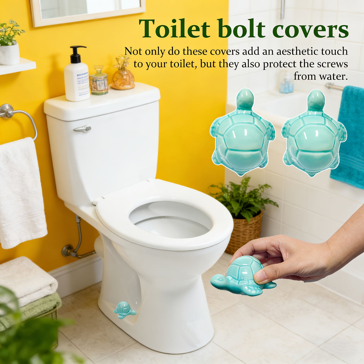 Decorative Toilet Bolt Caps, Rustproof Floor Bolt Covers for Bathroom Decor – Ocean Animal Style, Quick Install, 2 or 4-Piece Sets
