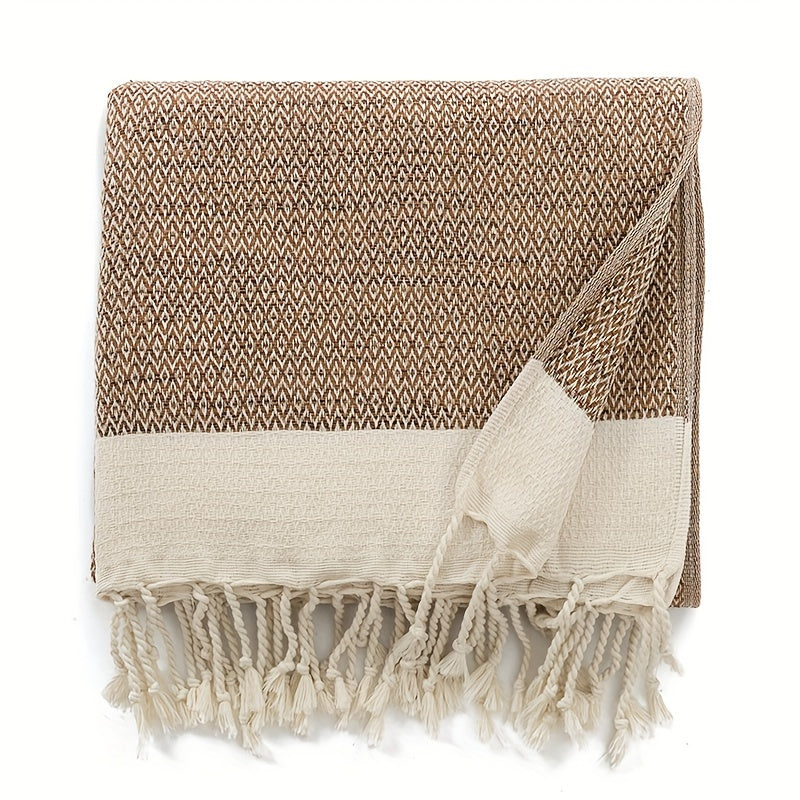 Cotton Tassel Blanket Boho Diamond Grid 100% Cotton 350GSM Breathable Soft All Season Machine Washable Throw for Bed Sofa Picnic Travel Black Navy Blue Light Blue Gray Red Orange Brown 49x71 Inch