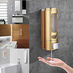 Wall-Mounted Soap Dispenser, 13.53oz Large Capacity Manual Press – No-Drill Adhesive Mount, for Shampoo, Shower Gel & Liquid Cosmetics, Black / White / Gold