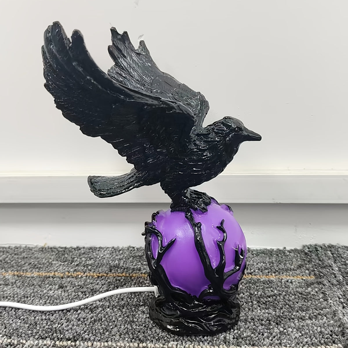 Raven Moonlight Gothic Statue Lamp – Mysterious Raven on a Glowing Sphere, Fantasy Home Decor Light for Bedroom, Study Room & Office – Unique Gift for Gothic Collectors