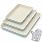 Baking Sheet Pan Set of 3 Heavy Duty Cookie Sheets - Diamond Texture Commercial Grade Steel 13/15/18 Inch, 0.8mm Thick Oven Pans for Baking Cookies, Roasting, Sheet Cake, with Oven Gloves Option