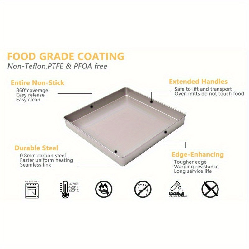 11 Inch Non-Stick Square Baking Pan Carbon Steel Jelly Roll Tray - Oven Baking Sheet for Cake Rolls Cookies Nougat Puff Pastry