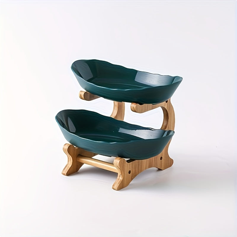 Tiered Fruit Basket Stand 2 or 3 Layer Nordic Style Fruit Bowl Wooden Plastic Snack Tray Kitchen Counter Organizer for Home Dining Table Storage