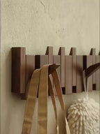 Wall-Mounted Coat Rack Natural Wood – Accordion Hook Rack for Entryway, 4/6/8/10 Hooks, Walnut & Beech Finish, Space-Saving Coat Hanger for Bedroom, Bathroom, Hallway