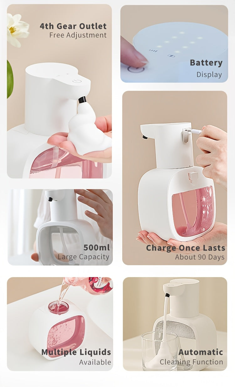 Automatic Foam Soap Dispenser Touchless USB Rechargeable - Wall-Mountable Hands-Free Soap Pump with Adjustable Foam Output for Bathroom, Kitchen & Pet Bathing, Works with Liquid Soap, Body Wash & Dish Detergent - White & Black