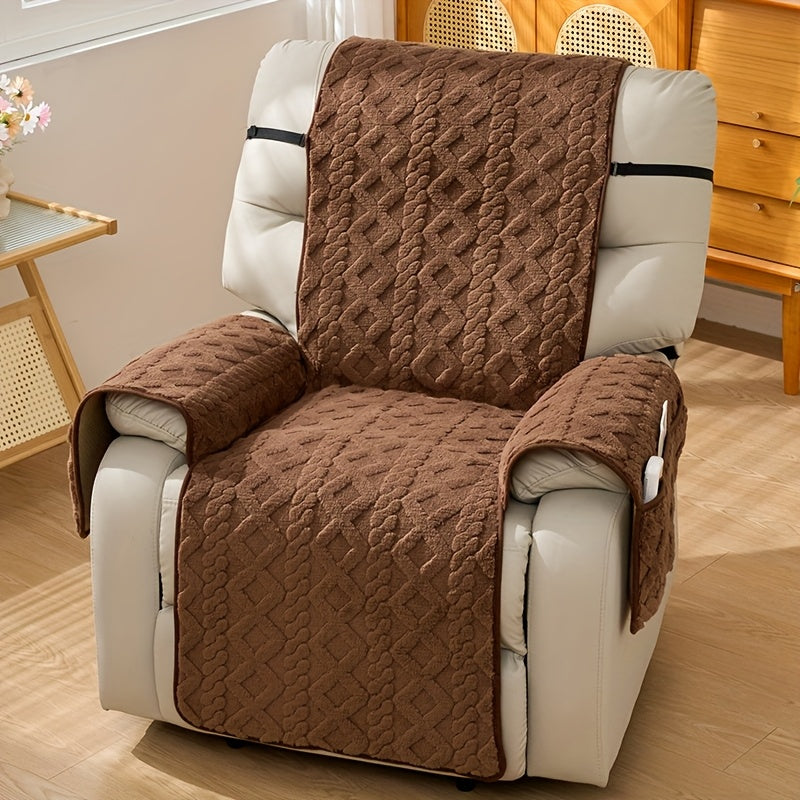 Thickened Shu Velvet Fleece Non-Slip Recliner Cover Plush Sofa Chair Cover – Warm Cozy Furniture Protector for Living Room Office Home, All-Season Recliner Slipcover