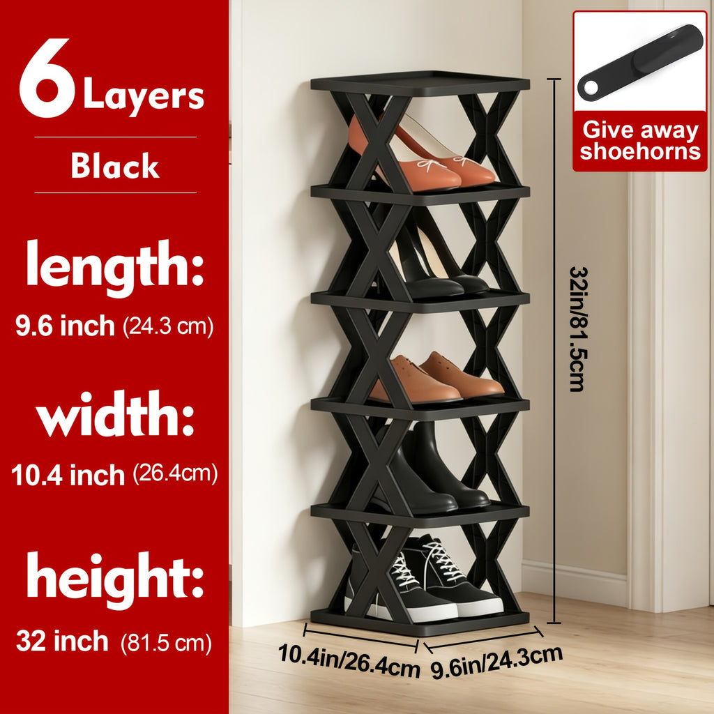 Stackable Shoe Rack Organizer 6 or 9 Tier – Plastic Vertical Shoe Shelf for Entryway, Hallway, Bedroom & Closet, Holds 6–9 Pairs, Easy Assembly, Black or White