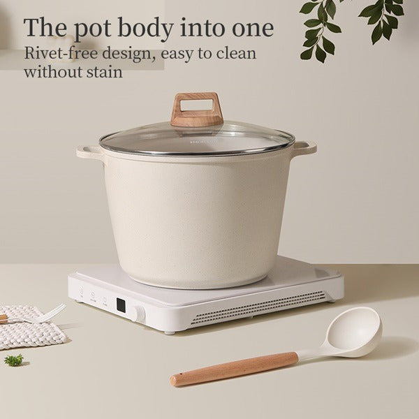 Hoarbar 10.5QT Non-Stick Soup Pot – Large Family Stock Pot, Even Heating, Electric Ceramic Gas Stove Compatible, White