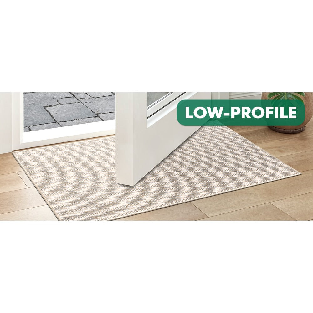 Non-Slip Doormat Low Profile Indoor Outdoor Entry Mat Dirt Trapper – Front Door, Entryway, Patio, Porch & Garage Rug, 4 Sizes, Beige & Grey
