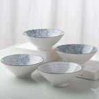 Japanese Ramen Bowls Set of 2 or 4 Ceramic Blue White Leaf Pattern 8 Inch 32oz Noodle Soup Bowl for Pho Ramen Pasta Cereal