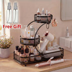 3-Tier Metal Mesh Countertop Storage Rack with Hooks, Space-Saving Organizer for Bathroom & Kitchen – Heavy-Duty Cosmetic, Perfume & Toiletry Display Stand, Black or White, Mini Available