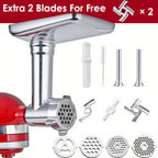 Meat Grinder Attachment for KitchenAid Stand Mixers, Metal Food Grinder with 4 Grinding Plates, 4 Blades, 2 Sausage Stuffer Tubes & Cleaning Brush — Fits All KitchenAid Models, Perfect Kitchen Gift