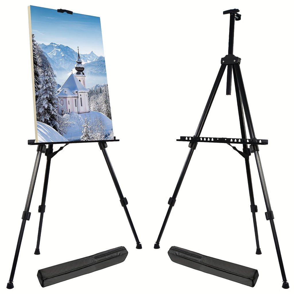 66 Inch Adjustable Metal Floor Easel Stand – Foldable Portable Tripod for Wedding Signs, Art Display, Painting & Party Decorations – Sturdy Lightweight Black 3-Section Easel Instant Setup