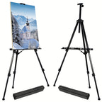 66 Inch Adjustable Metal Floor Easel Stand – Foldable Portable Tripod for Wedding Signs, Art Display, Painting & Party Decorations – Sturdy Lightweight Black 3-Section Easel Instant Setup